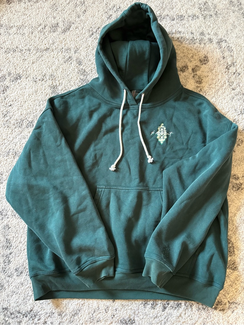 FP Movement by Free People Teal Green Hooded Sweatshirt with Floral Chest Stitch